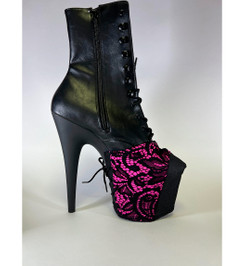 Защита на стрипы розовая с черным кружевом Lace