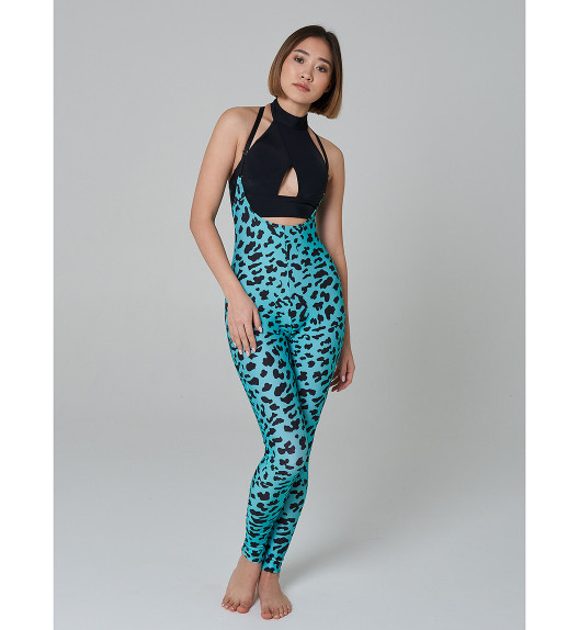 Леггинсы на подтяжках голубой леопард Shark