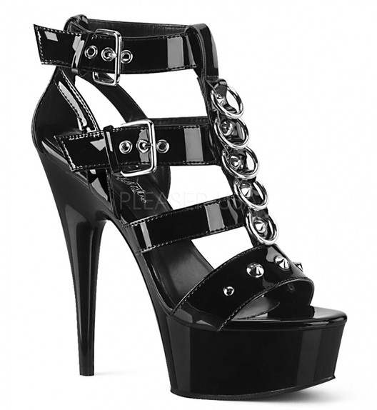 Босоножки Pleaser черные с ремешками DEL658/B/M