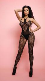 Боди-комбинезон черный с ажурной вставкой на шее
