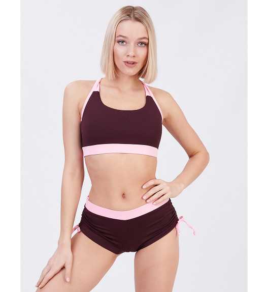 Топ спортивный бордо с нежно-розовым Crossback