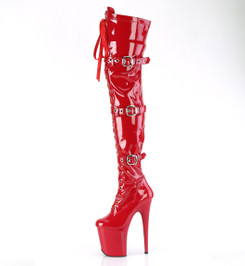 Ботфорты с ремнями на платформе Pleaser красные FLAM3028/R/M