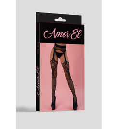 Чулки черные фантазийные с поясом Amor El