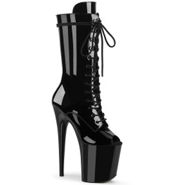 Ботильоны высокие на платформе Pleaser черные лаковые FLAM1051/B/M