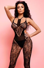 Боди-комбинезон черный с ажурной вставкой на шее