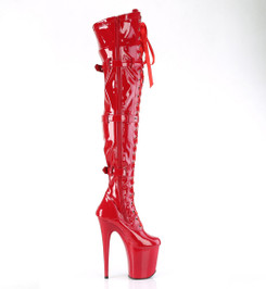 Ботфорты с ремнями на платформе Pleaser красные FLAM3028/R/M