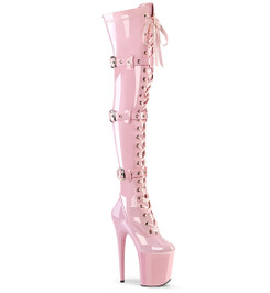 Ботфорты с ремнями на платформе Pleaser розовые FLAM3028/BP/M