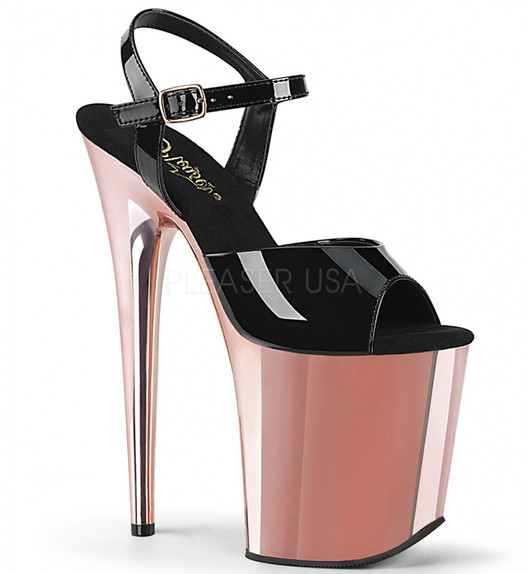 Стрипы тройки Pleaser черные с розовым золотом FLAM809/B/ROGLDCH