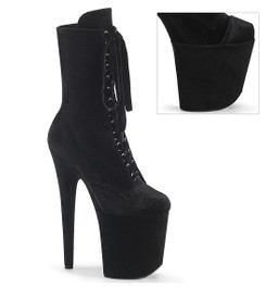 Ботильоны высокие на платформе Pleaser черные замшевые FLAM1045VEL/B/M