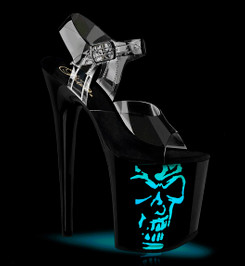 Стрипы Pleaser черные с черепом FLAM808NLSK/C/B-MC