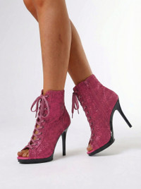 Туфли Хилсы Estrella Pro красные с блестками ESP912R