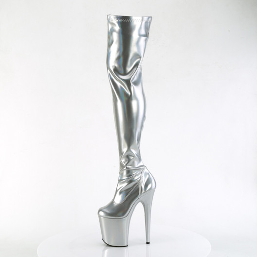 Ботфорты на платформе Pleaser серебрянные FLAM3000HWR/SHG/M