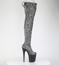 Ботфорты на платформе Pleaser питон FLAM3008SP-BT/GY-B/B