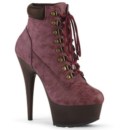 Ботинки на платформе Pleaser Тимберленд бордовые DEL600TL-02/BYNB/DBN