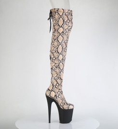 Ботфорты на платформе Pleaser коричневый питон FLAM3008SP-BT/T-BN/B