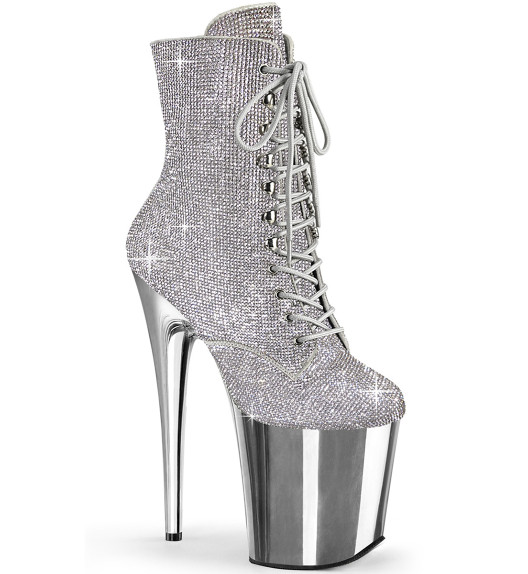 Ботильоны на платформе Pleaser серебро стразы FLAM1020CHRS/S/SCH