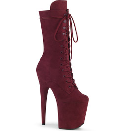 Ботильоны высокие на платформе Pleaser бордовые замшевые FLAM1050FS/BYFS/M