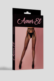 Чулки черные с поясом в стразах Amor El