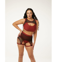 Гартер бордовый с черной сеткой Polerina