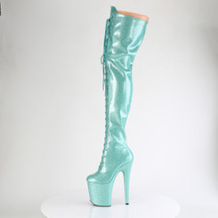 Ботфорты на платформе Pleaser голубые с блеском FLAM3020GP/AQG/M