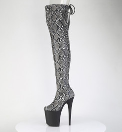 Ботфорты на платформе Pleaser питон FLAM3008SP-BT/GY-B/B