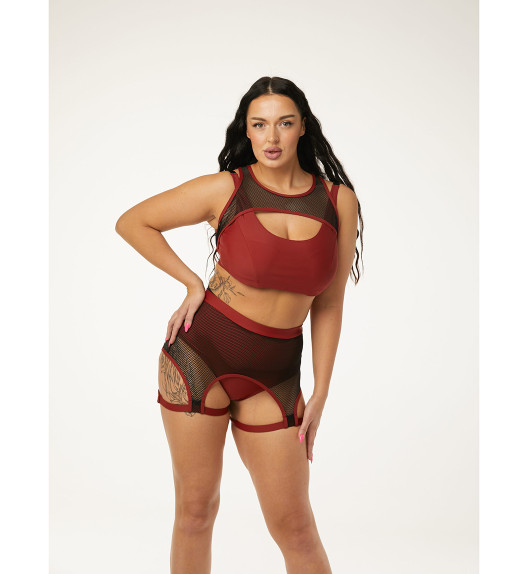 Гартер бордовый с черной сеткой Polerina